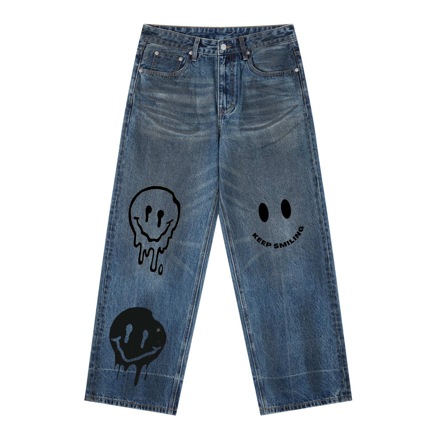 Vintage Wash Baggy Denim Jeans