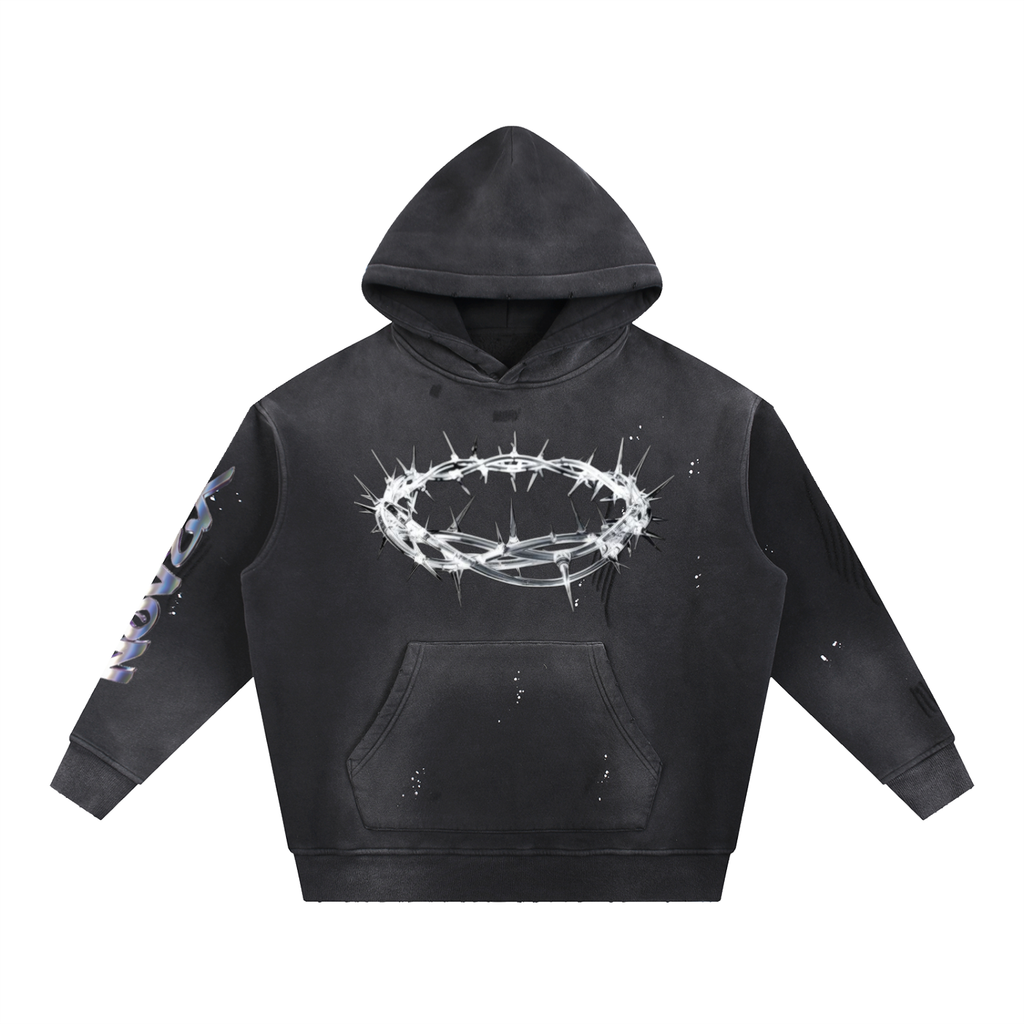 Vintage Washed Frayed Fleece Hoodie