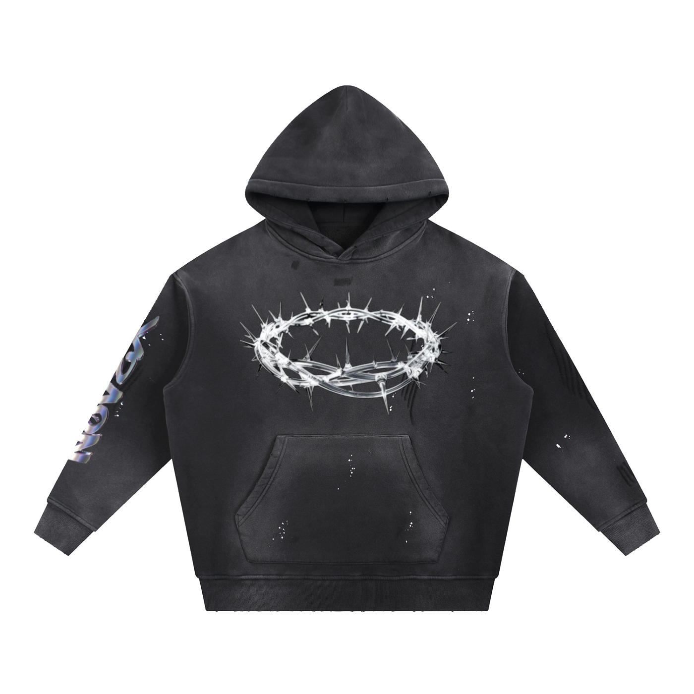 Vintage Washed Frayed Fleece Hoodie